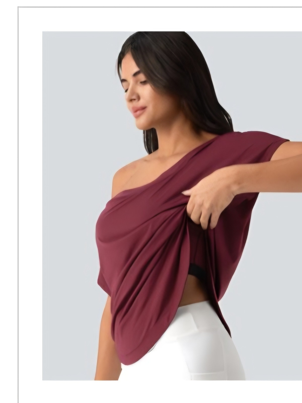 HALARA Off-Shoulder Short Sleeve Top in Burgundy